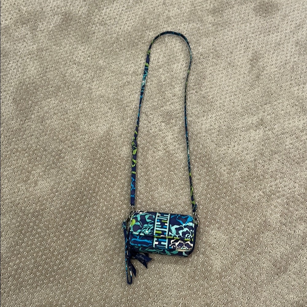 Vera Bradley Blue and Green Crossbody Bag with Geometric Pattern